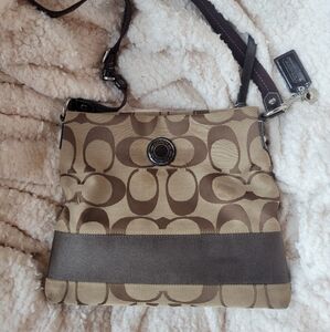 Coach Signature Brown and Tan Crossbody Bag